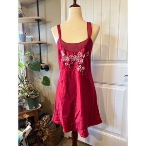 Madison & Max Intimates Red Floral Embroidered Satin Slip Nightgown Small